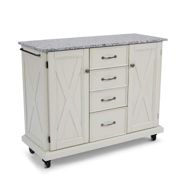HOMESTYLES Seaside White Kitchen Cart with Salt and Pepper Granite Top