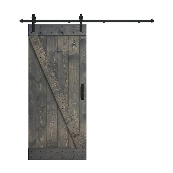 COAST SEQUOIA INC Z Series 36 in. x 84 in. Dark Gray DIY Knotty Wood Sliding Barn Door with Hardware Kit