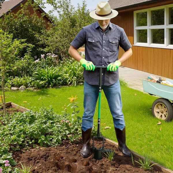 5-in-1 Bulb Planter Tool and Sod Plugger with Long Handle Serrated Base