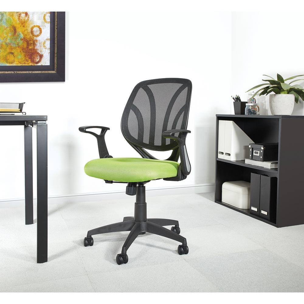 High-Back Swivel Task Chair with Adjustable Arms in Green Mesh