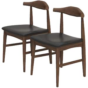 Silas Mid-Century Modern Black Vegan Leather Dining Chair (Set of 2)