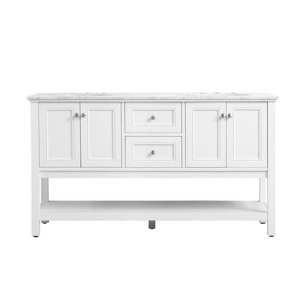 Unbranded Timeless Home 60 in. W x 22 in. D x 33.75 in. H Double Bathroom Vanity in White with White Marble and White Basin