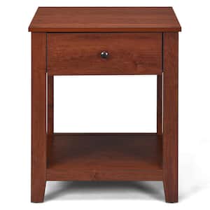 20 in. Brown 23.5 in. Rectangular Particleboard End table Nightstand with 1-Drawer and Open Shelf