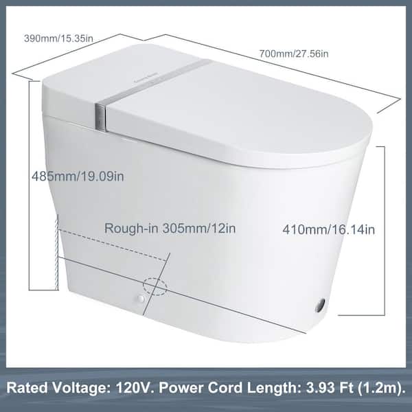 Elongated Electric Smart Bidet Toilet 1.28GPF in White with Auto Open/Close, Foot Sensor, Wider Seat, Auto/Backup Flush