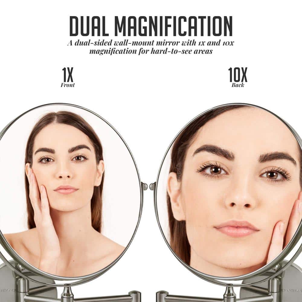 Nickel Brushed 9" Round Wall Mount Makeup Mirror with Extendable Arm