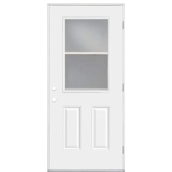 Masonite 32 in. x 80 in. Premium 1/2 Lite Vent Left Hand Outswing Primed Steel Prehung Front Exterior Door No Brickmold