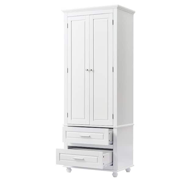 Tileon 24 in. W x 15.7 in. D x 62.5 in. H White Linen Cabinet Tall Storage Cabinet with 2-Drawers for Bathroom
