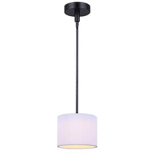 Carmynn 1-Light Integrated LED Black Contemporary Pendant with White Fabric Shade