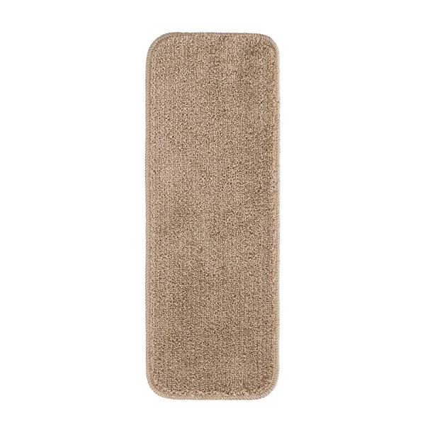 Ottomanson Cloud Collection Washable Non-Slip Rubberback Solid 9 in. x 26 in. Indoor Stair Treads, Set of 7, Camel