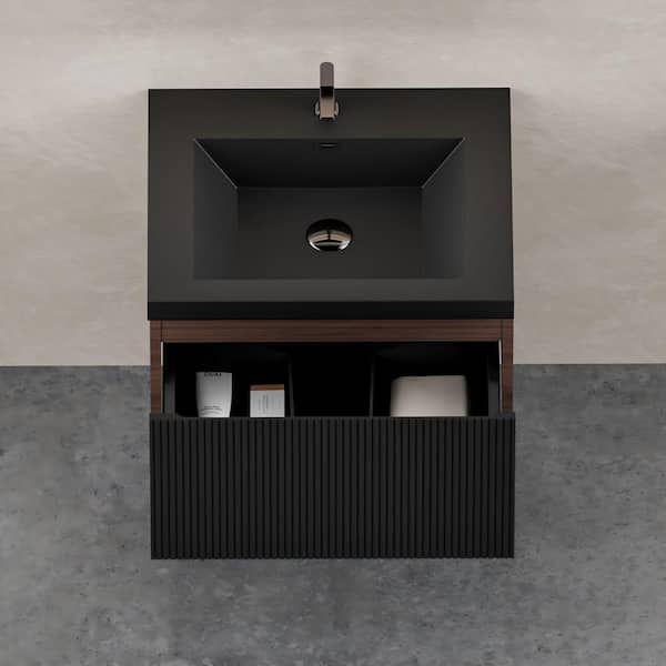 Ziyudura 24 in. Single Sink Floating Black Bath Vanity with Black