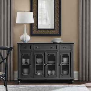 Harriston Charcoal Black Solid Wood Glass Door Buffet