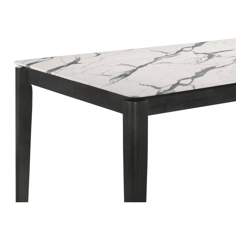 White Faux Marble Top Rectangular Dining Table with Black Legs