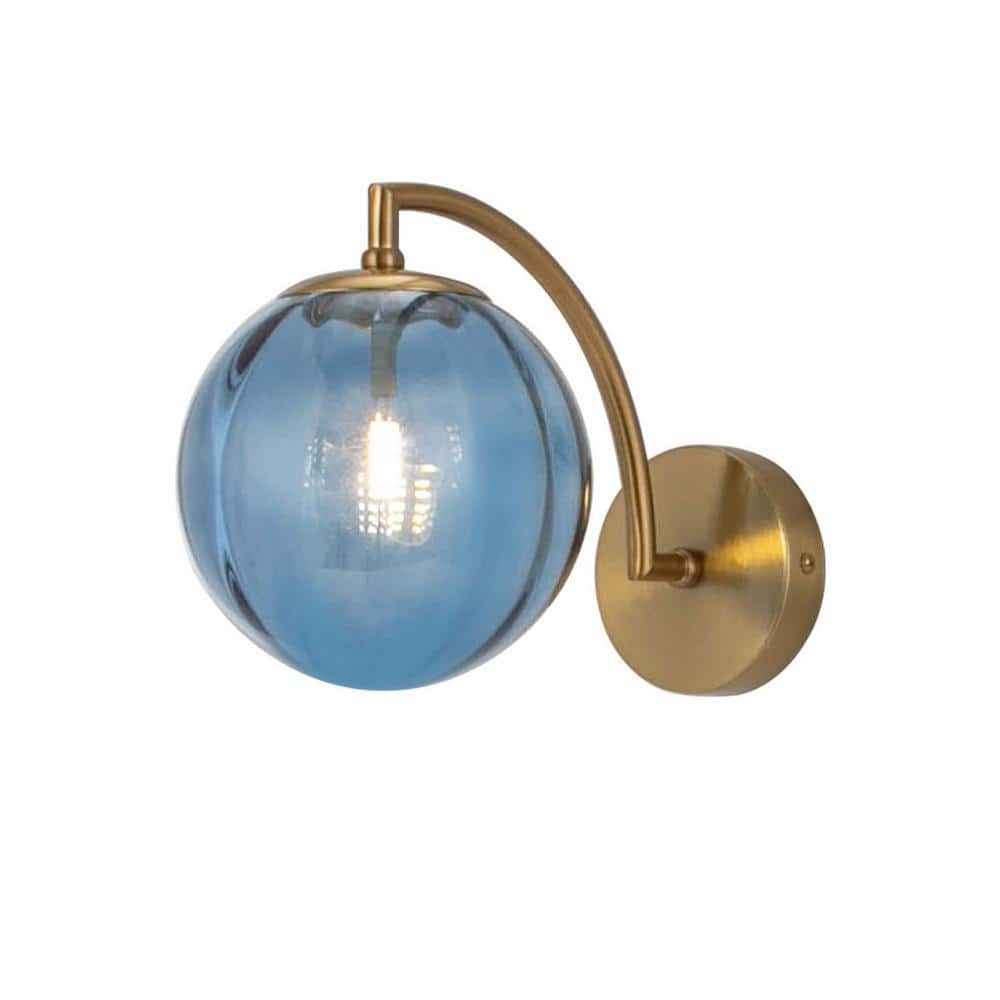 OUKANING 5.9 in. 1-Light Gold and Blue Modern Wall Sconce with