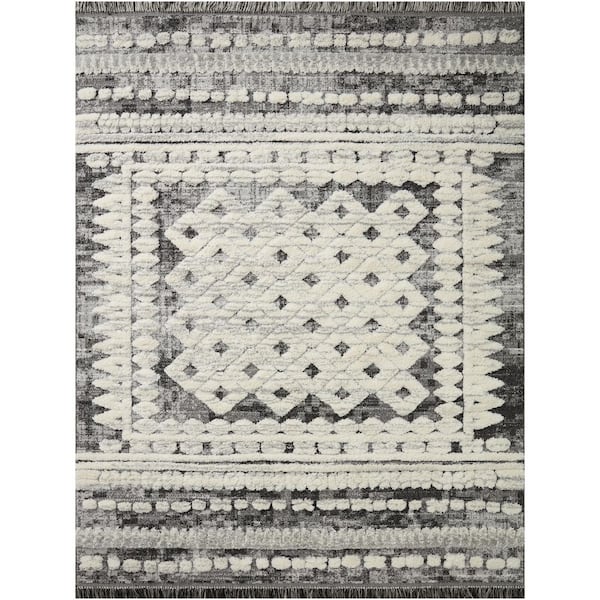 Home Decorators Collection Jerome Charcoal/Ivory 7 Ft. 11 In. x 10 Ft. Abstract Boho Shag Area Rug