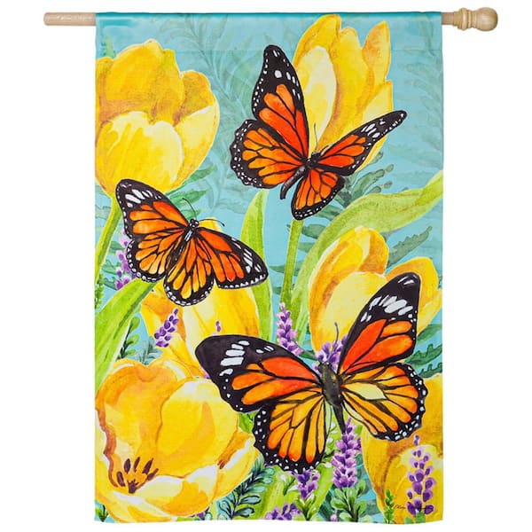 Evergreen Enterprises 2-1/3 ft. x 3-2/3 ft. Tulip and Butterfly House Suede Flag