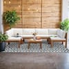 Tozey Hawaii Vibe 7-Piece Acacia Wood Patio Conversation Set Rope Woven Outdoor Sectional Sofa with Table and Cream Cushions V-LCWF2C4A1T-W