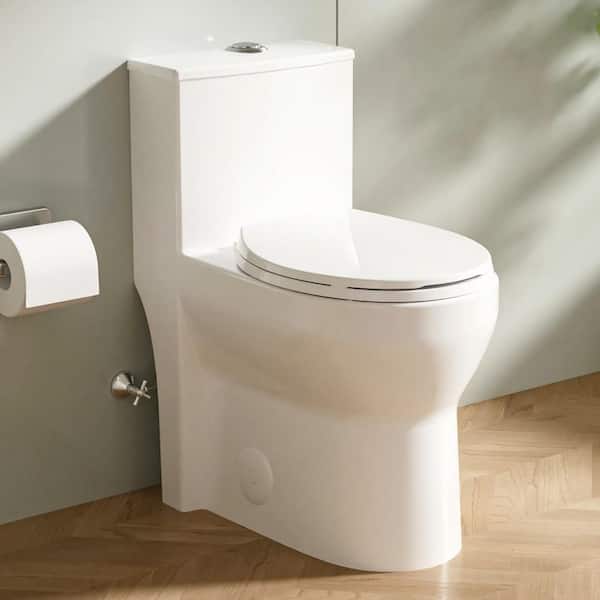 ADA 17 in. High Toilet 1.0/1.28 GPF Dual Flush Round Toilet in White, Soft-Close Seat Included 12 in. Rough-In (1-Piece)