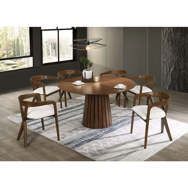 Weiss Mid-Century Modern Walnut Wood 54 in. Pedestal Dining Table Seats 6