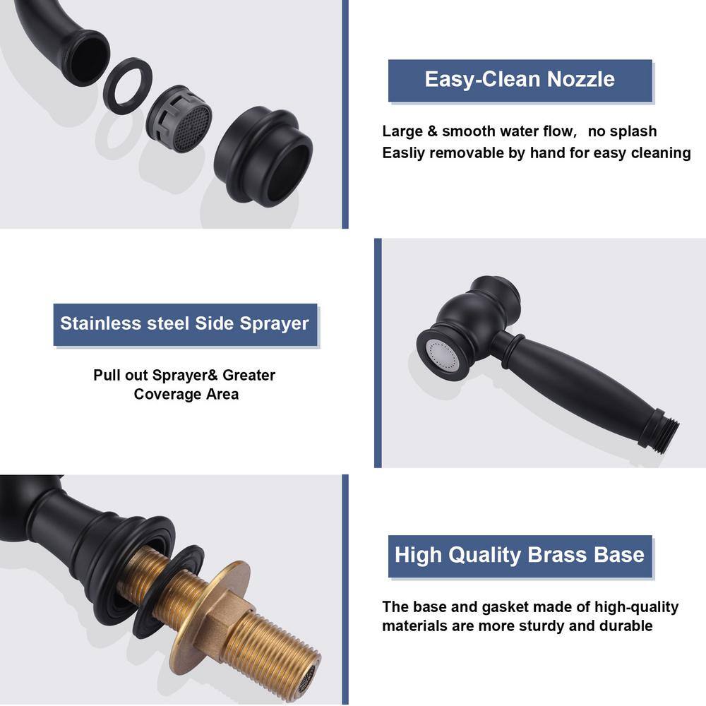 Matte Black Stainless Steel Double Handle High-Arc Kitchen Faucet