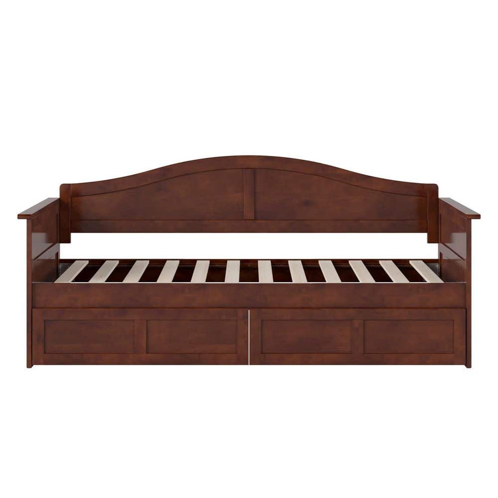 Acadia Walnut Twin Wood Daybed with 2 Storage Drawers