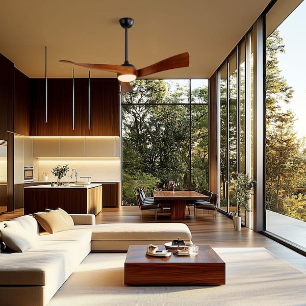 52 in. Integrated Dimmable LED Indoor/Outdoor Black Ceiling Fan with Light Kit and Remote Control