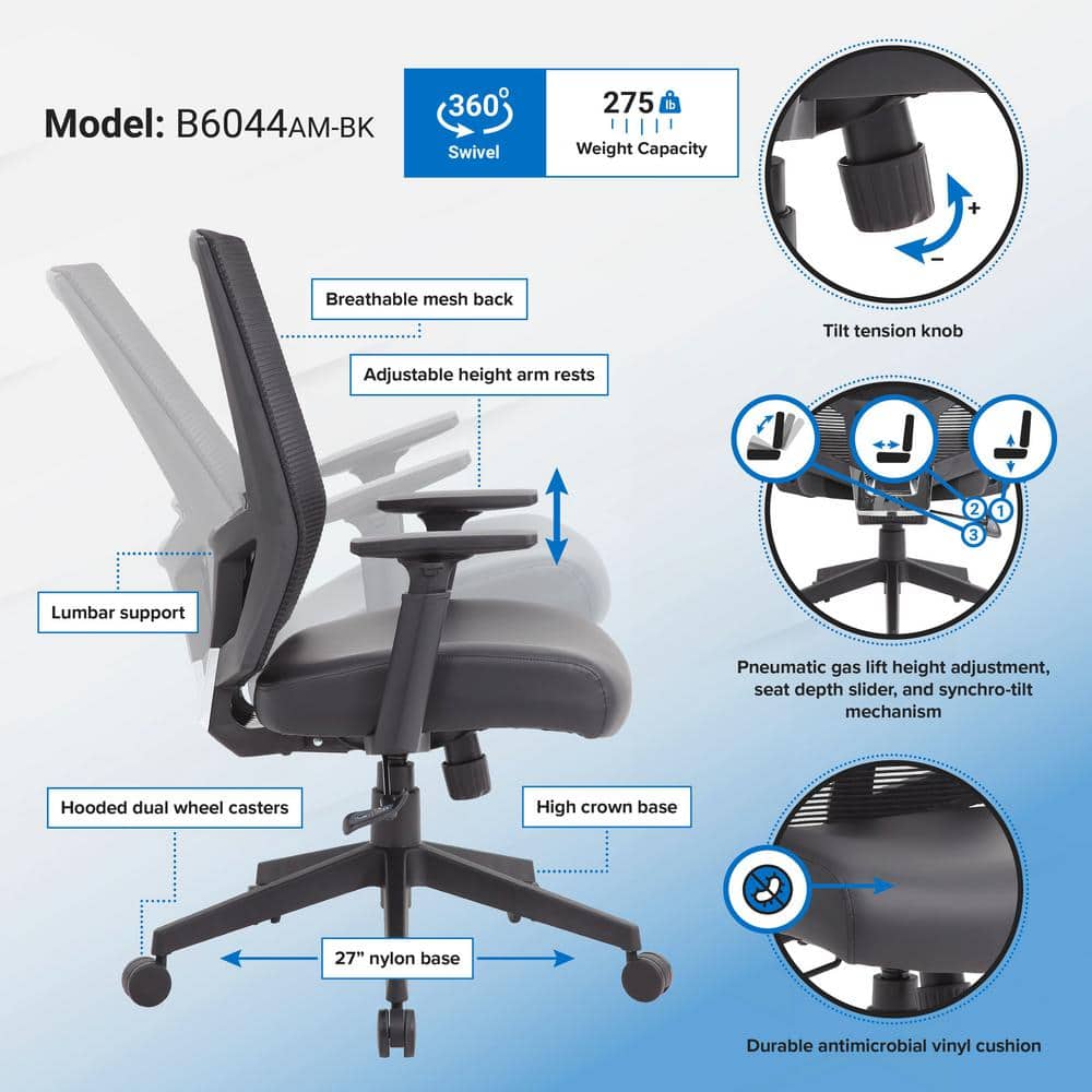 Black High Back Mesh and Vinyl Adjustable Task Chair
