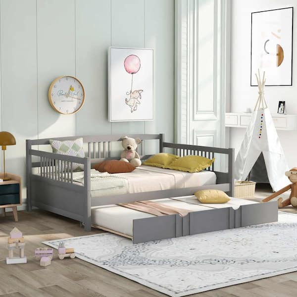 Gray Full Daybed with Twin Size Trundle