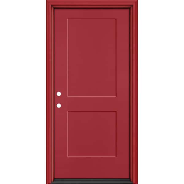 Masonite Performance Door System 36 in. x 80 in. Logan Right-Hand Inswing Red Smooth Fiberglass Prehung Front Door
