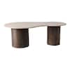 Liv & Skye 48 in. Brown Modern Oval Travertine Stone Top Coffee Table with Mango Wood Base 21493