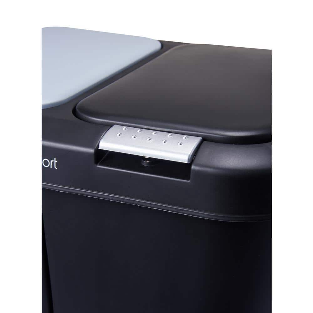 Black Dual Compartment Plastic Step Pedal Trash and Recycling Bin