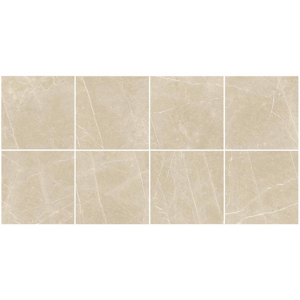 Cream Marble Look Satin Porcelain Large Format Tile