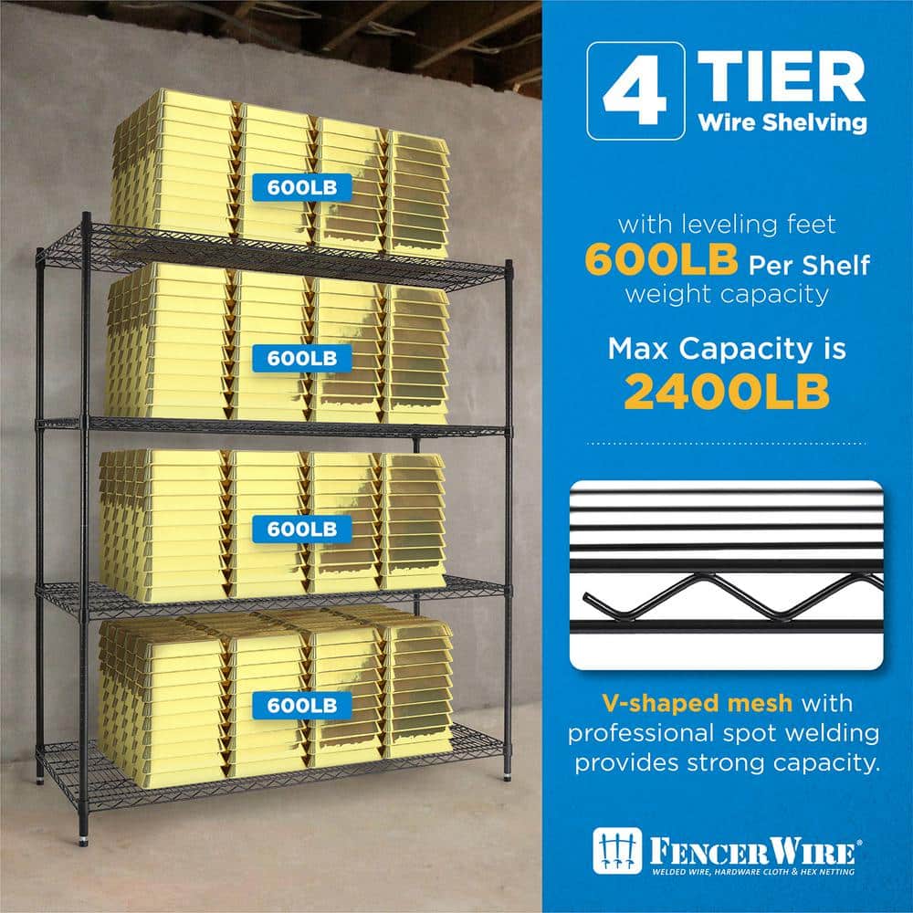 Black 60" Heavy Duty Adjustable Wire Shelving with Wheels