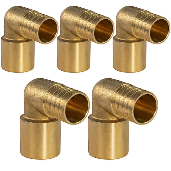 PLUMBFLEX 3/4 in. x 3/4 in. Brass Female Sweat x Pex Barb 90-Degree Elbow Pipe Fitting (5-Pack)