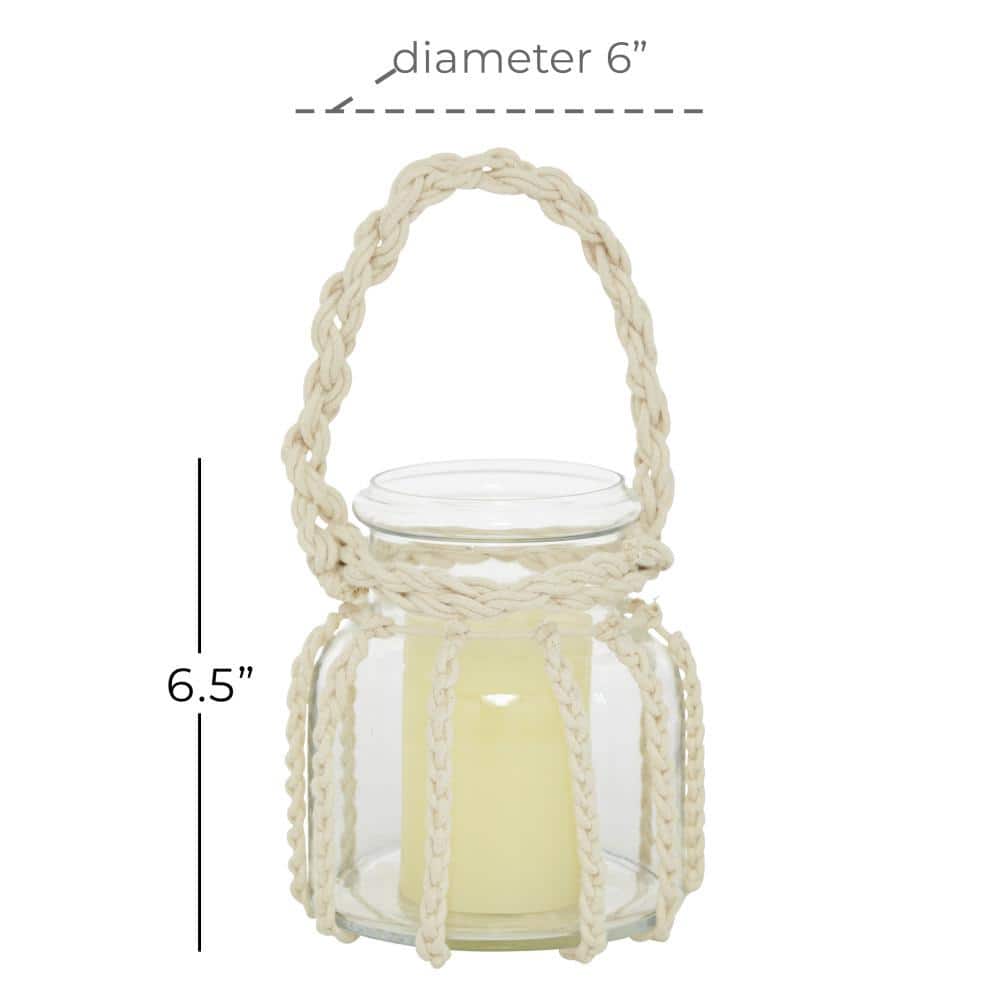 Coastal Clear Glass 6" Hanging Candle Lantern with Rope Detail