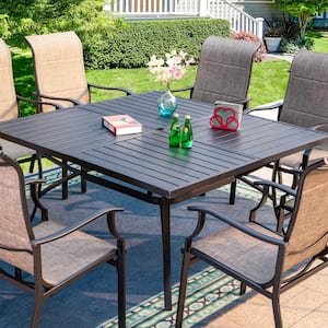 Black 9-Piece Metal Patio Outdoor Dining Set with Slat Square Table and Padded Textilene Chairs