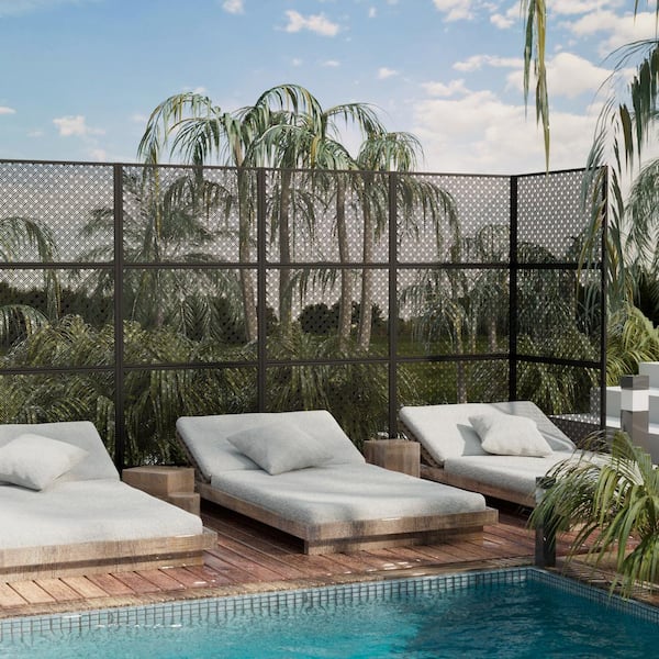 Dovelina Jason 72 in. Galvanized Steel Garden Fence Outdoor Privacy Screen Garden Screen Panels in Black