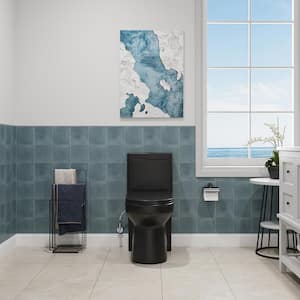 1-Piece 1.1/1.6 GPF Dual Flush Compact Round Toilet in Black Soft Close Seat Included