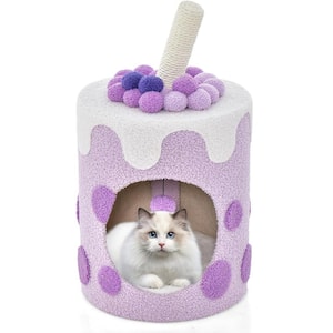 26.5 in. Purple Bubble Tea Multifunctional Cat Tree Tower with Scratching Post Dangling Ball Toy