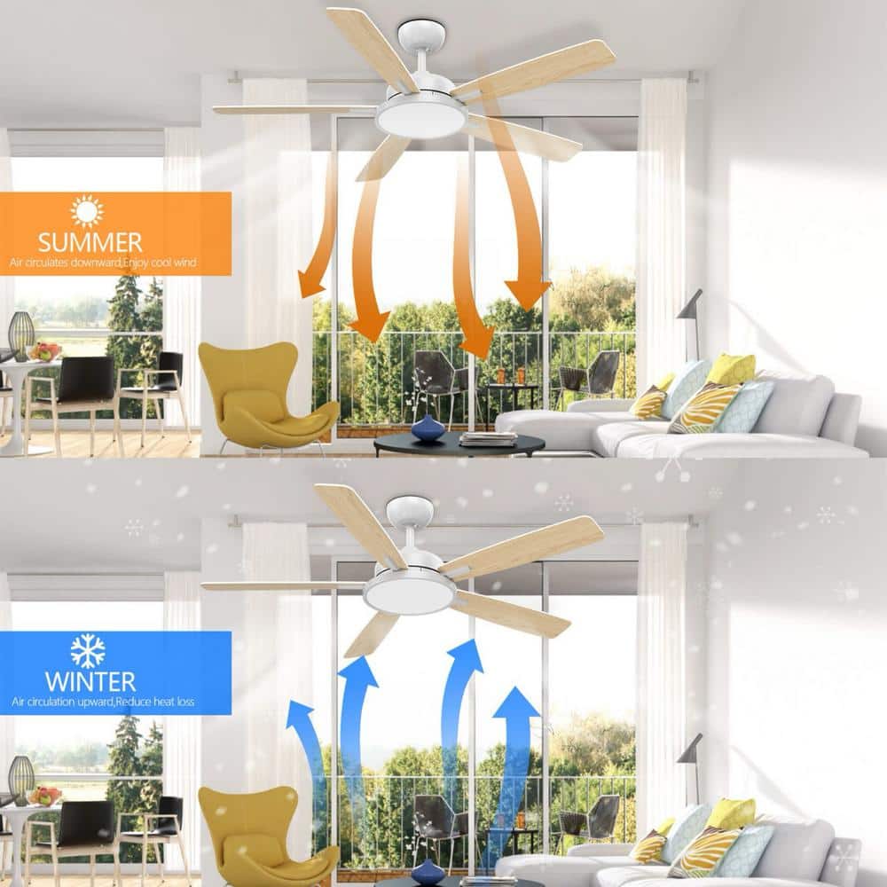 52-Inch White and Light Brown Smart Ceiling Fan with LED Light and Remote