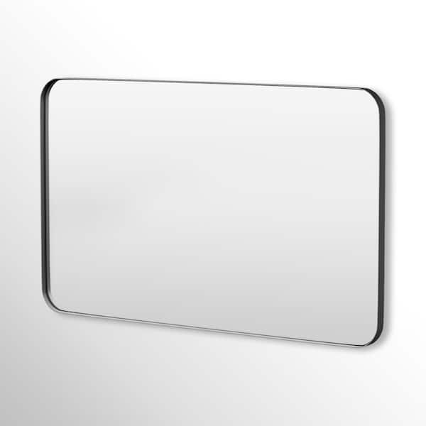 50 in. W x 30 in. H Rectangular Framed Tempered Glass Wall-Mounted Bathroom Vanity Mirror in Black