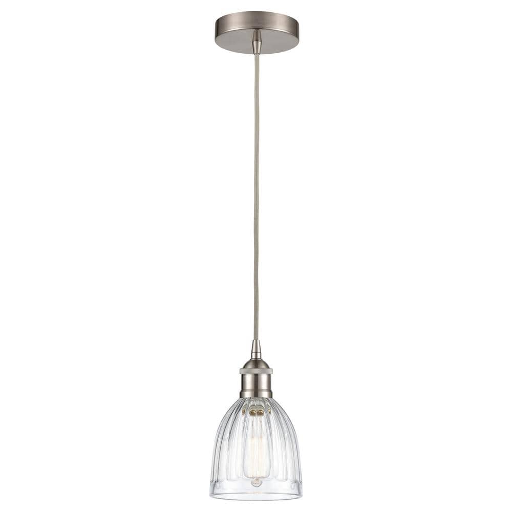 Brookfield 60-Watt 1-Light Brushed Satin Nickel Standard Mini Pendant Light with Clear Glass Shade, No Bulbs Included price history on PriceWatchPro