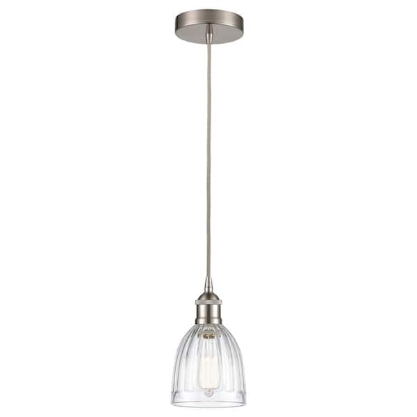 Innovations Brookfield 60-Watt 1-Light Brushed Satin Nickel Standard Mini Pendant Light with Clear Glass Shade, No Bulbs Included