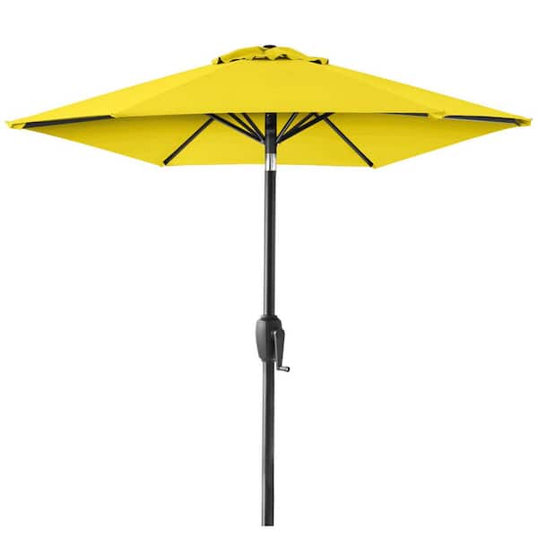 Unbranded 7.5 ft. Steel Market Tilt Patio Umbrella in Yellow with Crank Lift