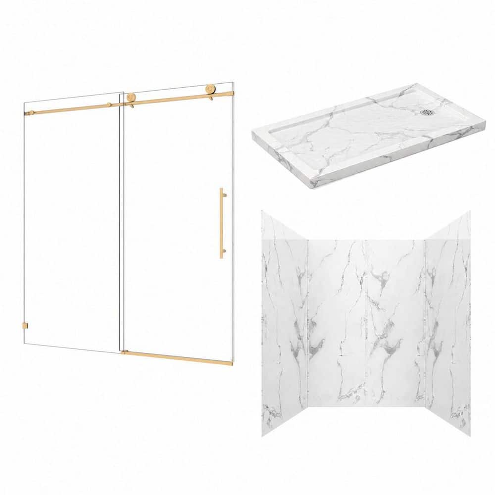 EASYWORC 60 in.L x 36 in.W x 76 in.H Alcove Shower Kit with Sliding ...