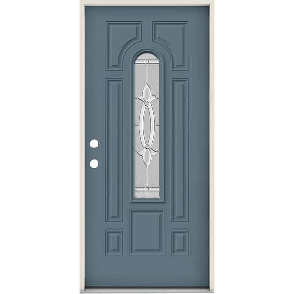 JELD-WEN 36 in. x 80 in. Right-Hand/Inswing Center Arch Blakely Decorative Glass Colony Steel Prehung Front Door