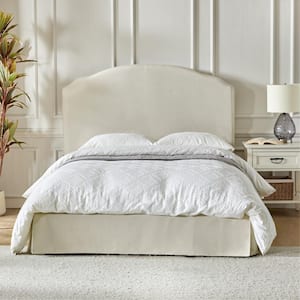 Christoph Beige Wood Frame Queen Platform Bed with Upholstered Headboard