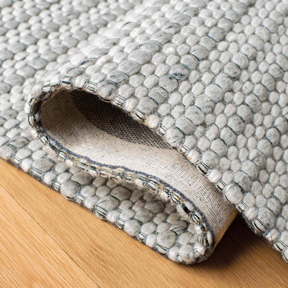 Handmade Light Grey and Ivory Wool Striped 10' x 14' Area Rug