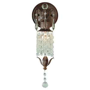 Maison De Ville 5 in. W x 14 in. H 1-Light British Bronze French Country Sconce with Crystal and Bead Accents