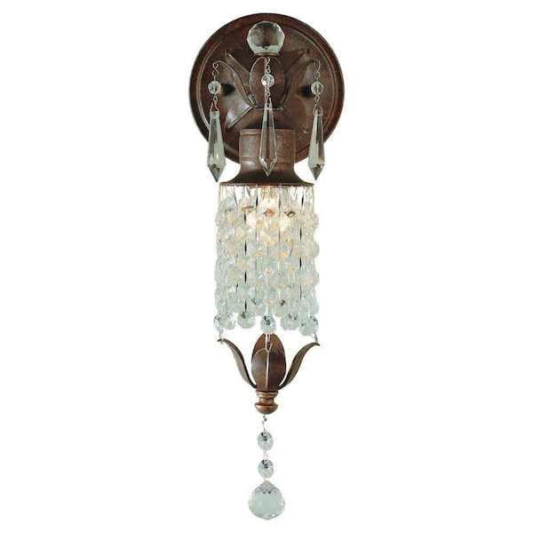 Generation Lighting Maison De Ville 5 in. W x 14 in. H 1-Light British Bronze French Country Sconce with Crystal and Bead Accents