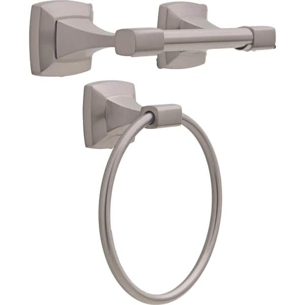 Delta Portwood 2-Piece Bath Hardware Set with Toilet Paper Holder, Towel Ring in Brushed Nickel